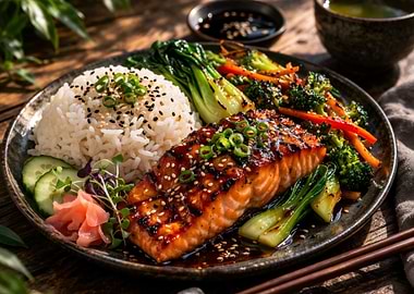 Teriyaki Salmon with Rice and Vegetables