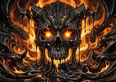 Fiery Demon Skull with Dripping Lava