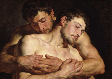 Two men embracing
