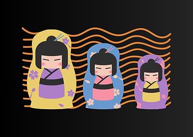 Kokeshi Dolls with Cherry Blossoms