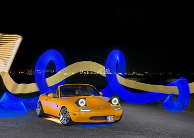 Yellow Mazda Miata with Light Painting