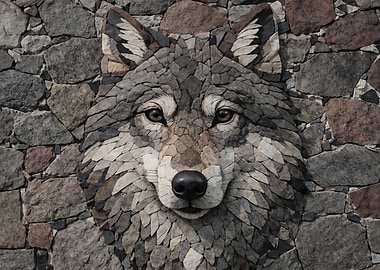 Stone Wolf Mosaic Wall Art