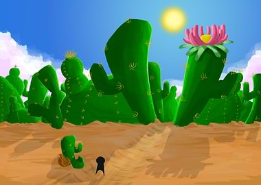 Desert with giant cactus