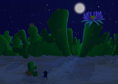 Desert with Cactus - night version