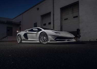 White Lamborghini Aventador SVJ