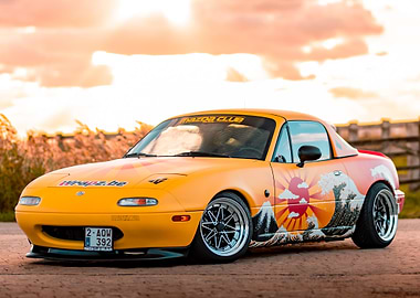 Custom Mazda Miata with Japanese Wave Art