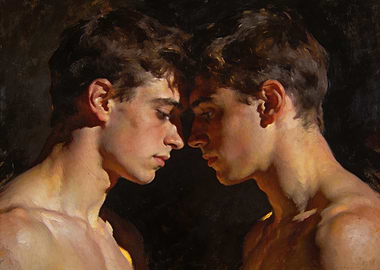 Two young men facing each other