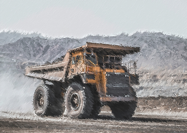 Mining Truck in a Dusty Landscape