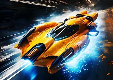 Futuristic Orange Race Car Speeding