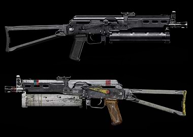 Two AK-style assault rifles with grenade launchers