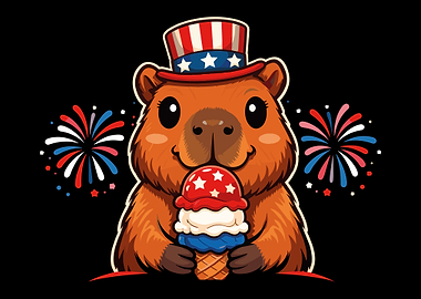 Patriotic Groundhog Poster, 4th of July Animal Art, USA Ice Cream Wall Print