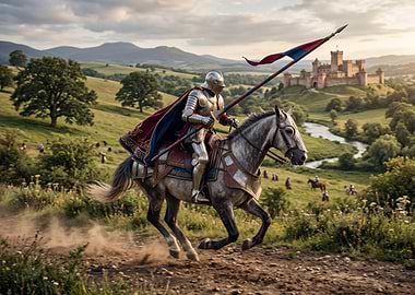 Knight on horseback with castle in background