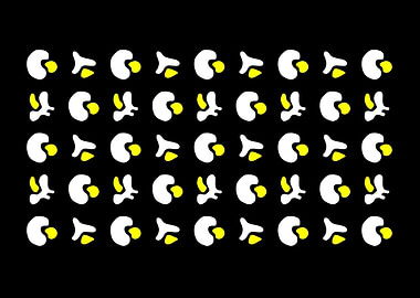 Abstract White and Yellow Shapes on Black