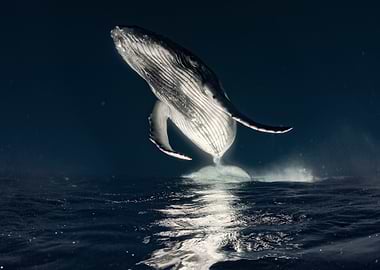 Humpback whale breaching from the ocean
