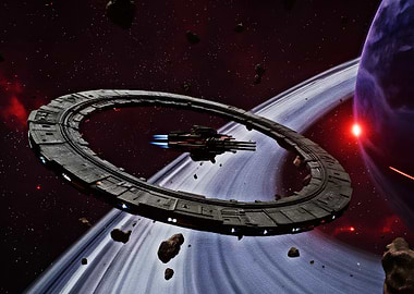 Sci-fi space station and ship