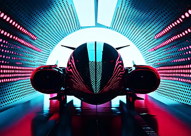 Futuristic Sci-Fi Vehicle in Neon Tunnel
