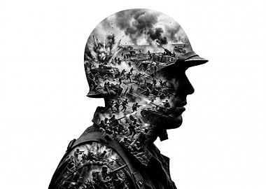 Soldier's Head with War Scene