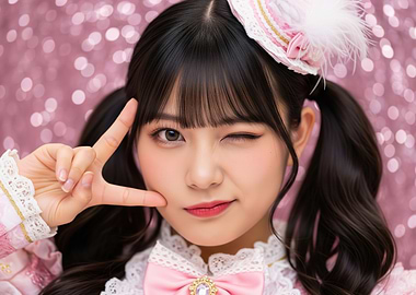 Cute Girl with Pigtails and Pink Outfit