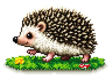 Pixel Art Hedgehog on Grass