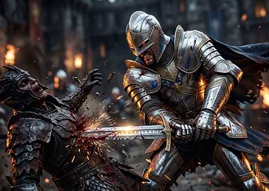 Knight fighting an Orc