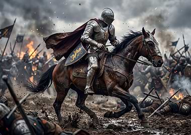 Knight on horseback in battle