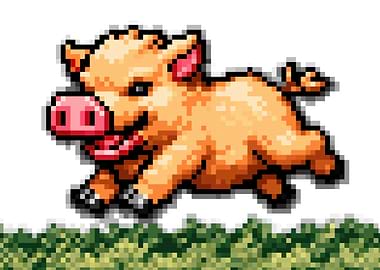 Pixel Art Pig Running