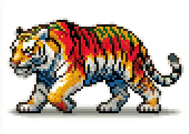 Pixel Art Tiger with Colorful Stripes