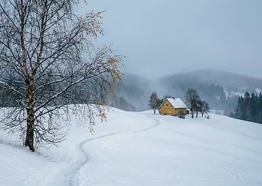 Snowy Landscape with Yellow House