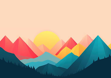 Minimalist Mountain Landscape at Sunset