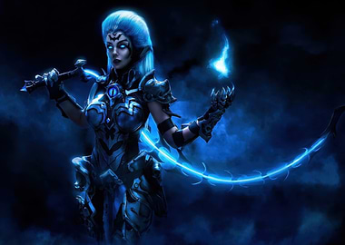 Blue-Haired Warrior with Glowing Whip