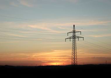 Power lines at sunset