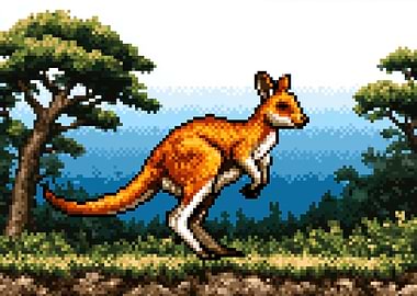 Pixel Art Kangaroo in Nature