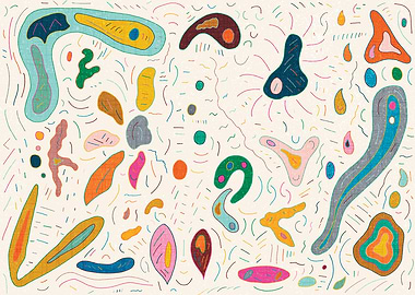 Abstract Organic Shapes with Colorful Lines