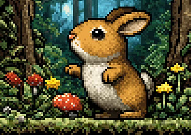 Pixel Art Bunny in Forest