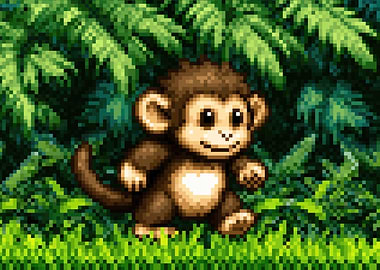 Pixel Art Monkey in a Jungle