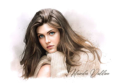 Watercolor Portrait of Alexandra Daddario