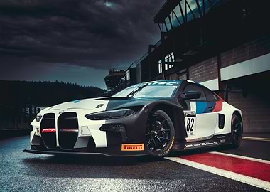BMW M4 GT3 Race Car on Wet Track