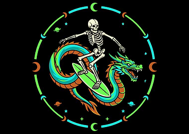 Skeleton Surfing Dragon in Space