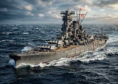 Battleship Yamato in Rough Seas