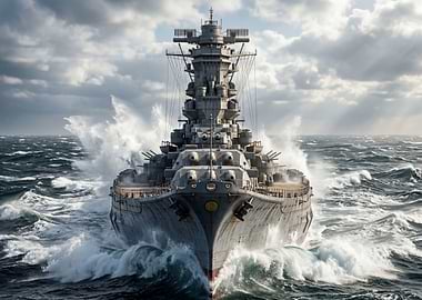 Battleship in Rough Seas