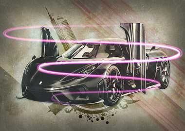 Futuristic Sports Car with Neon Swirls
