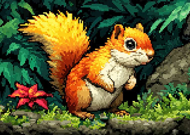 Pixel Art Squirrel in Forest