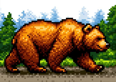 Pixel Art Bear Walking in Nature