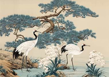 Cranes and Pine Tree Painting