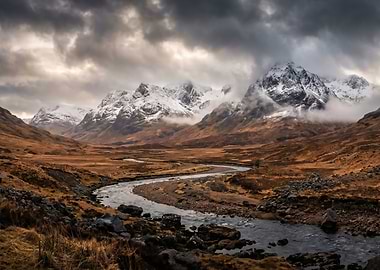 Dramatic Mountain Valley River Landscape