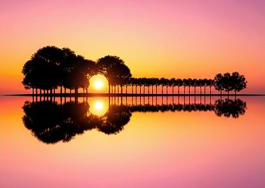 Guitar shaped trees at sunset
