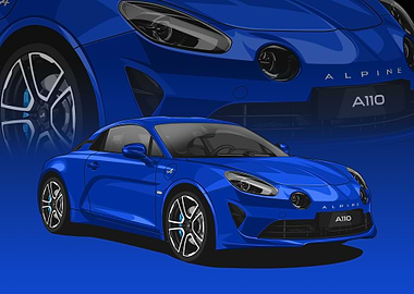 Blue Alpine A110 Sports Car Illustration