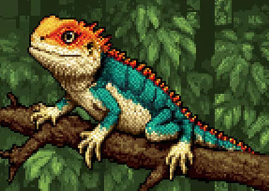 Pixel Art Lizard on a Branch