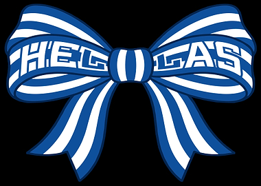 Blue and white striped bow with text