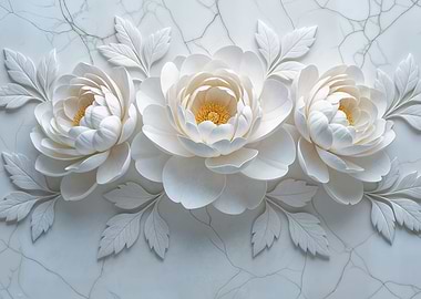 White Peony Flowers on Marble